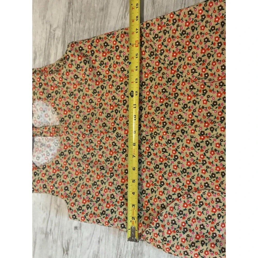 Warm Vintage Floral Print Corduroy Sleeveless Dress with Pockets‎ 90s Style SZ 2 - Picture 11 of 14